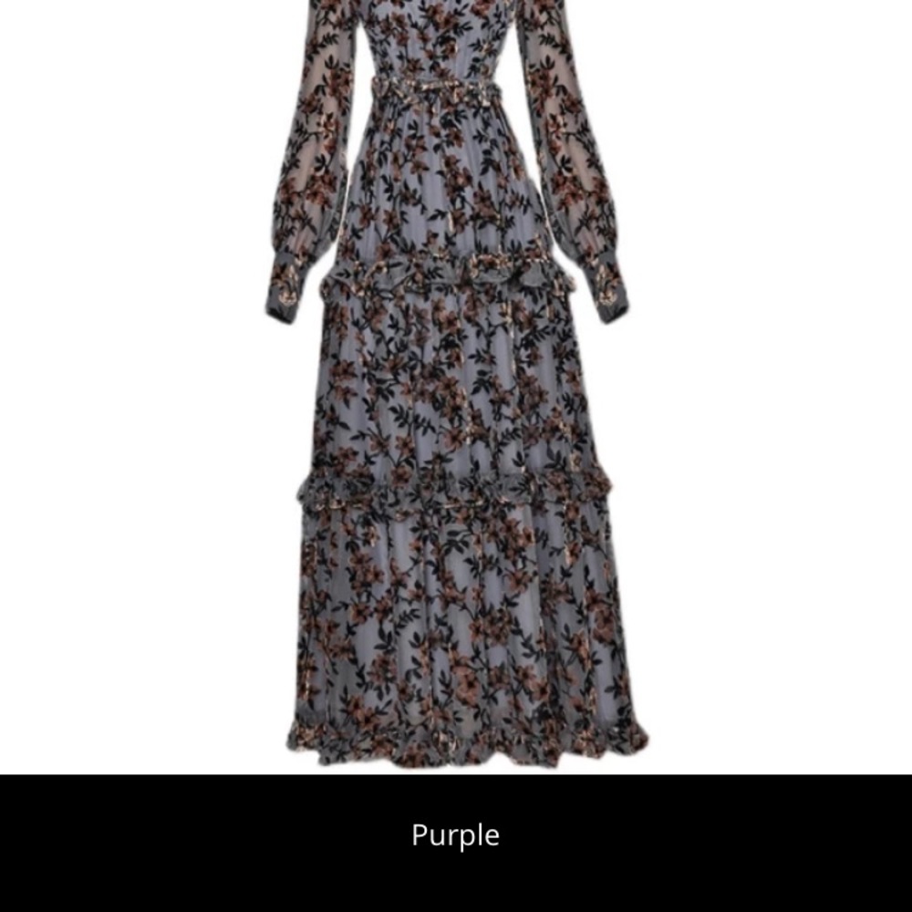 NEW!!! Mesh Dresses Women's Sleeve Flocking Print Vintage Long Party Dress - Picture 5 of 8